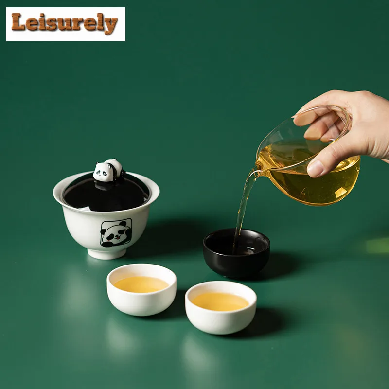 Panda Travel Tea Set Kit Traditional Teapot and Cup Set Set of Cups 1 Pot 2 Cups Tea Making Organizer Portable Camping Handbag