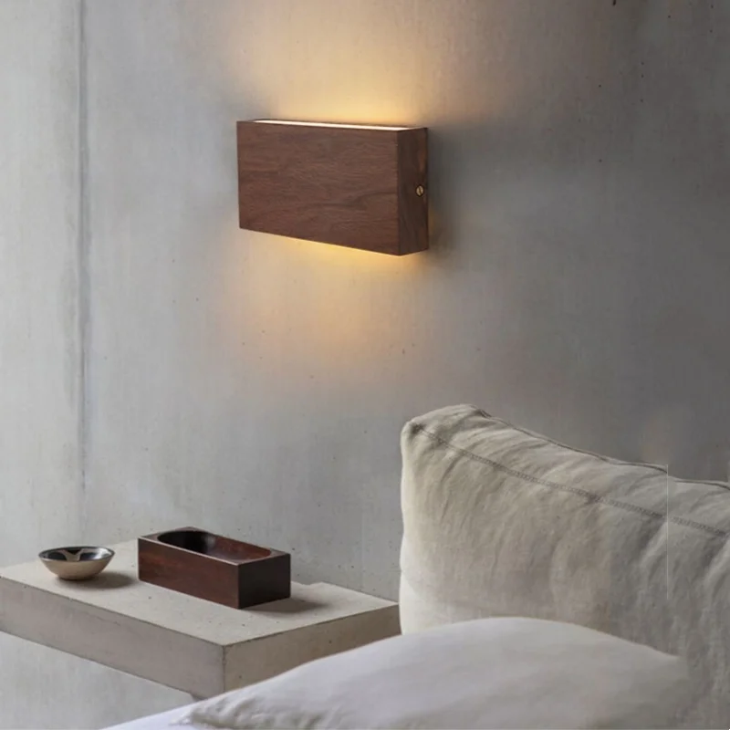 IWHD Simple Art LED Wall Light Sconce Indoor Bedroom Restaurant Living Room Walnut Wood Nordic Comtemporary Bedside Lamp Lampara 4