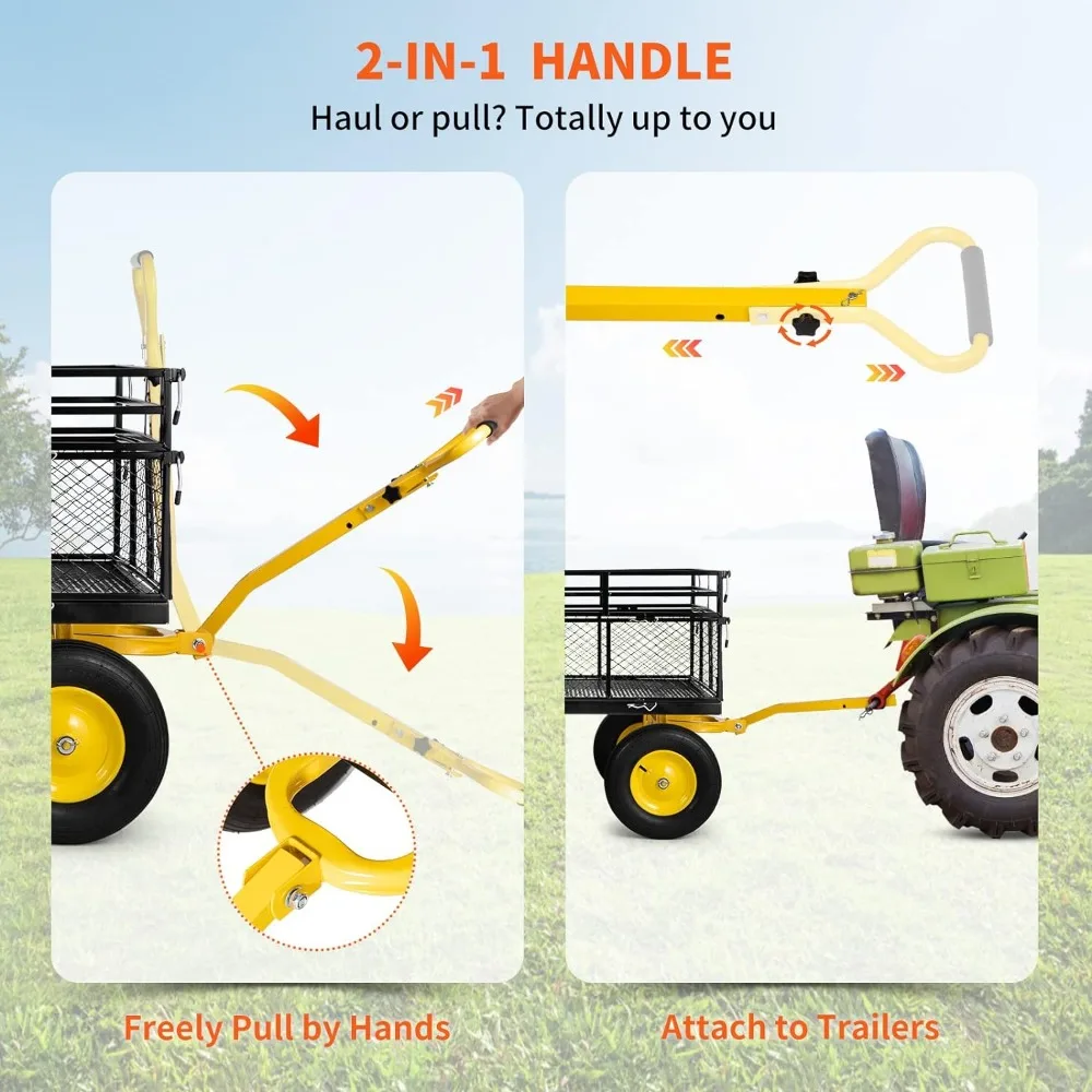VEVOR Steel Garden Cart, Heavy Duty 1400 lbs Capacity, with Removable Mesh Sides to Convert into Flatbed, Utility Metaln