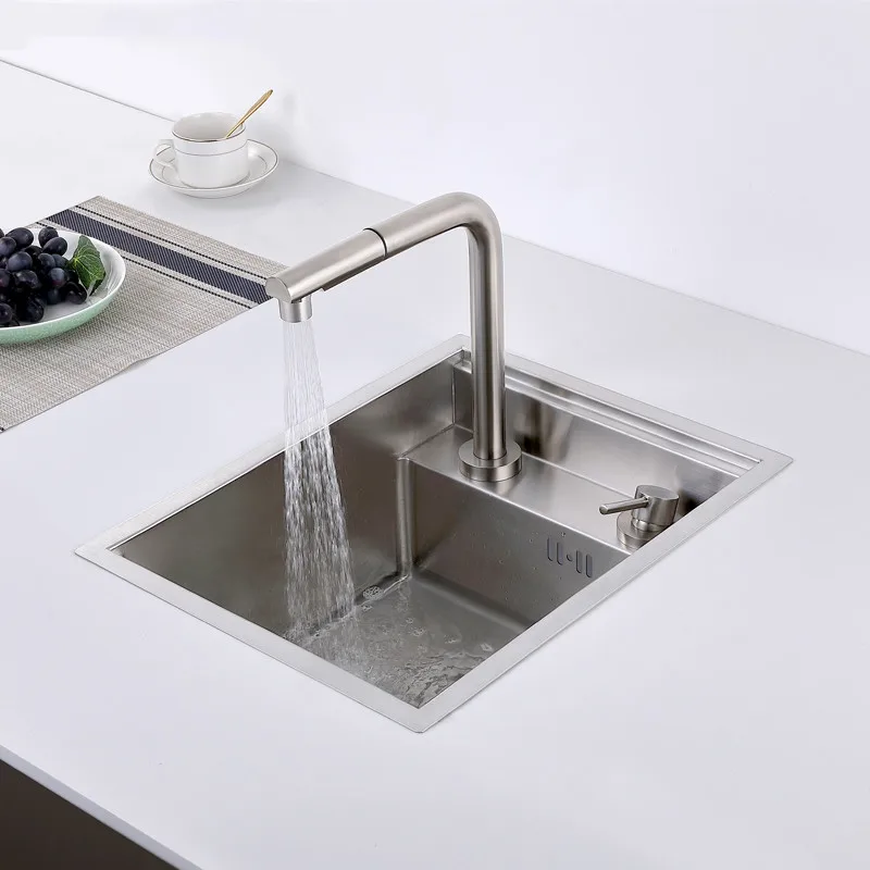 Brushed Kitchen Sink Hidden Single Bowl Small Size Stainless Steel Sink Concealed Lifting Tap Kitchen