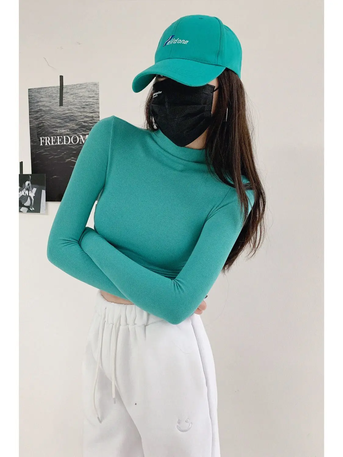 Turtleneck Long Sleeveless T Shirt Female Women Clothing 2023 Autumn Winter New Crop Top Tee Shirt Femme Fashion Korean Y2K Tops