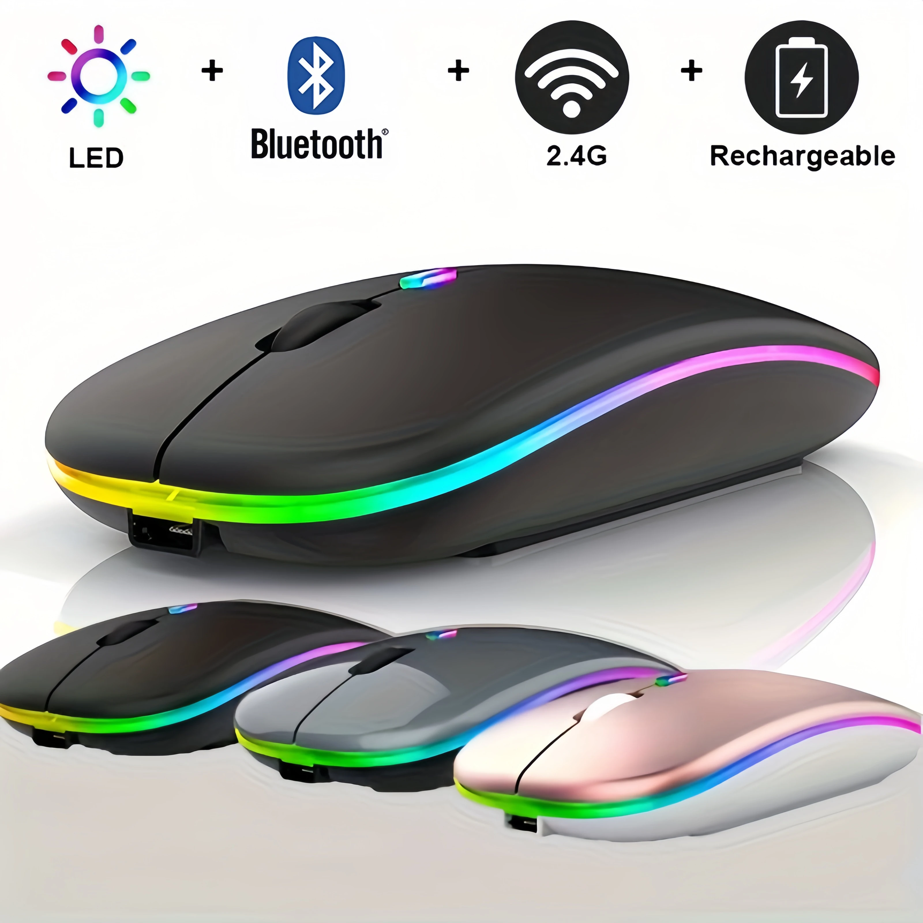Wireless Mouse Bluetooth and 2.4GHz Dual Modes Rechargeable RGB ...