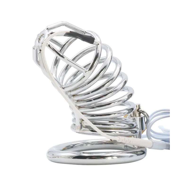 Metal Penis Lock Electric Shock Male Cock Cage Cock Ring Anal Butt Plug Bird Restraint Electro Stim SM Sex Toys For Men
