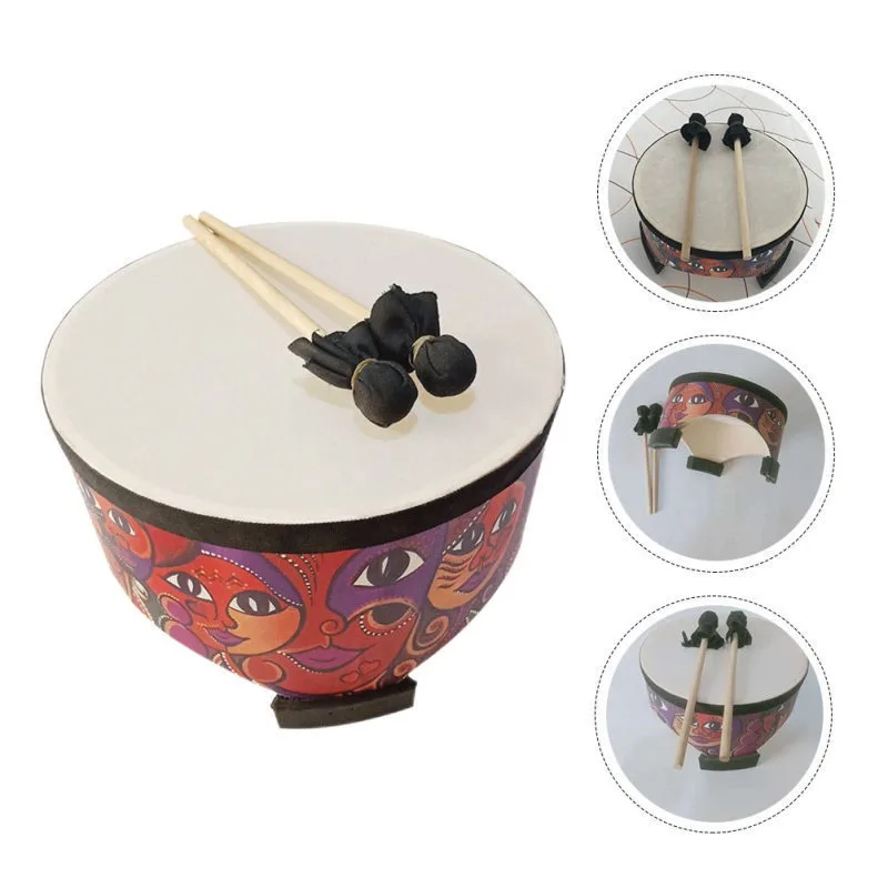 Drum Floor Kids Toy Percussion Inch Musical Instrument Mallets Orff Indian Toys Beaters 8&rdquo; Wooden Children Hand musical percussion instruments