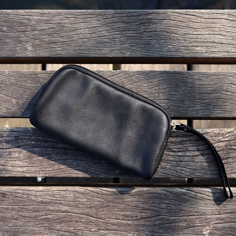 XLarge Zipper Leather Pencil Case - Black