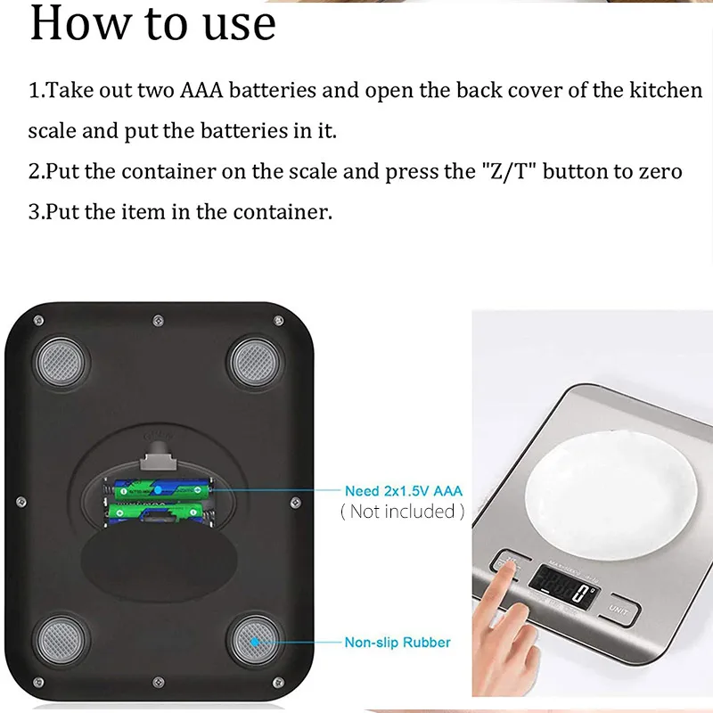 Digital Food Kitchen Scale Weight Grams and oz LED Backlit Display AAA Battery