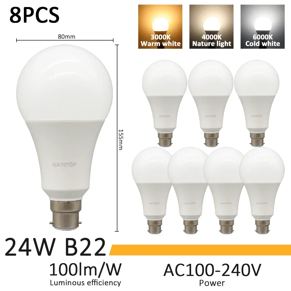 8pcs 24W B22