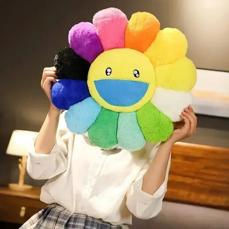 Sunflower Pillow Rainbow Daisy Flower Plush Toy Soft Car Office Back Pillow Soft Sofa Cushion Bedroom Ornaments Home Textile 5