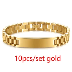 Men's New Fashion Titanium Steel Watch Bracelet - Smooth, Sleek, and Sophisticated Accessories (10pcs Gold)