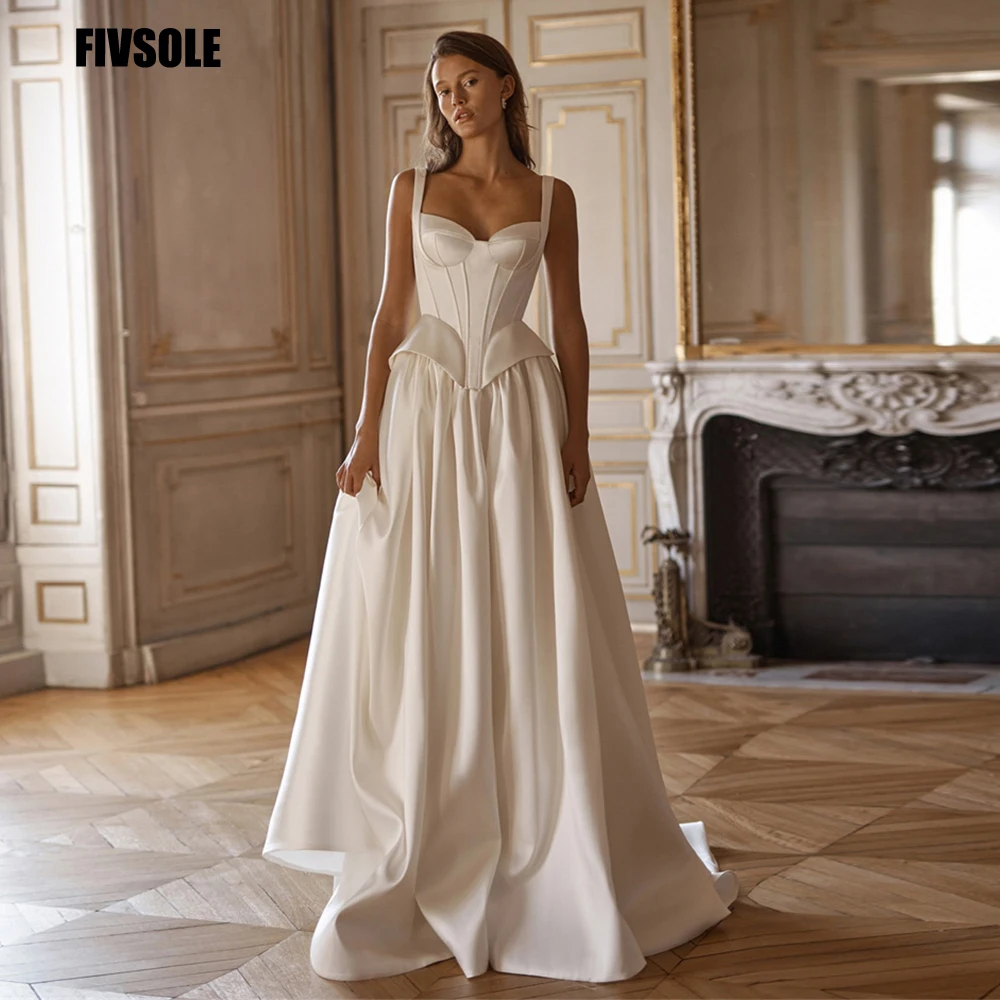 

Fivsole Boho A-line Wedding Dress Vintage Satin Ruched Bridal Gowns Sweetheart Spaghetti Straps Amanda Novias Vestido De Novia