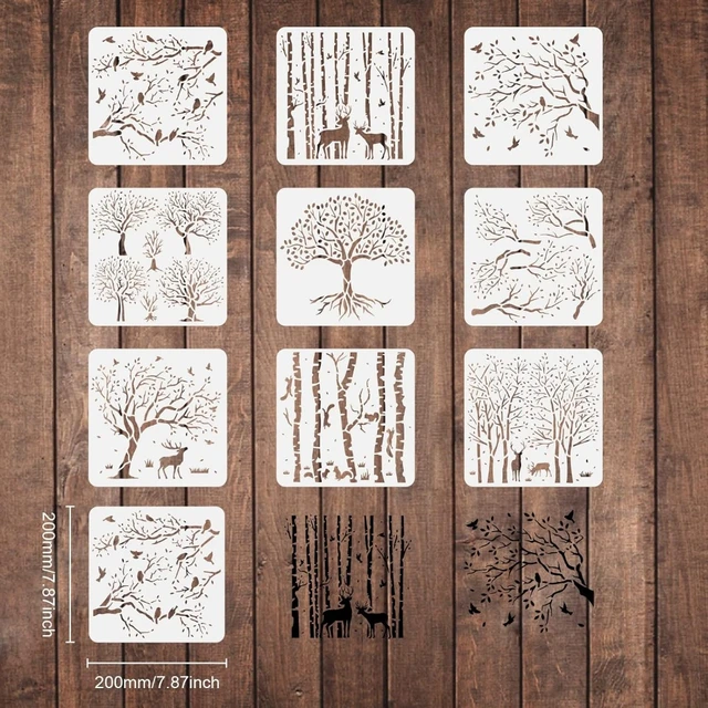 9pcs Life of Tree Stencils 7.9x7.9 inch Aspen Trees/Life Tree Stencils  Painting Stencil