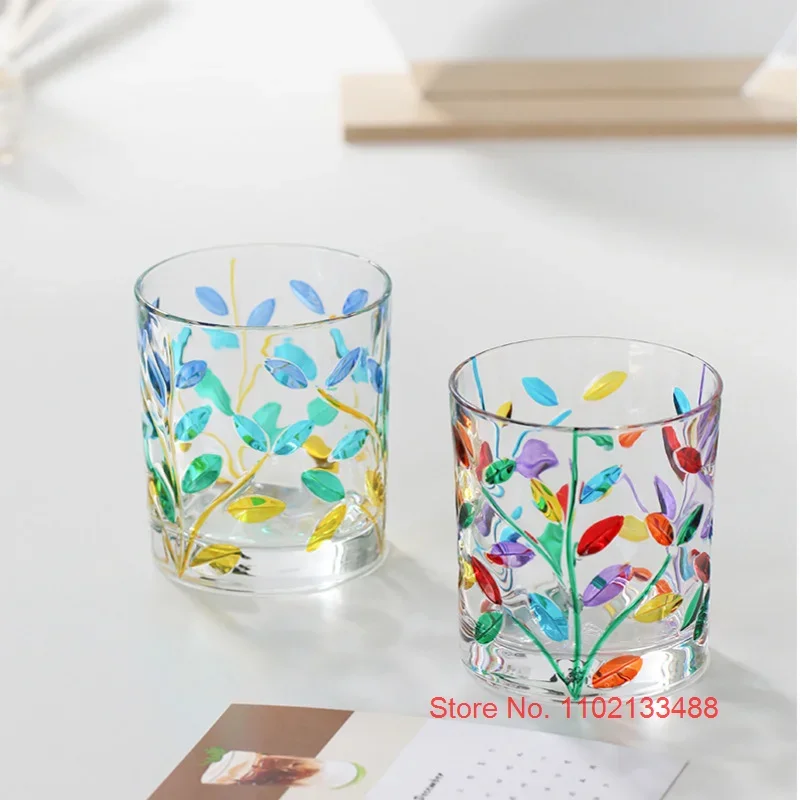 Italy Murano Design Colored Whiskey Glass Laurel Leaves National Essence Zecchin Crystal Drink Cup Old Fashioned Beer Mug Teacup