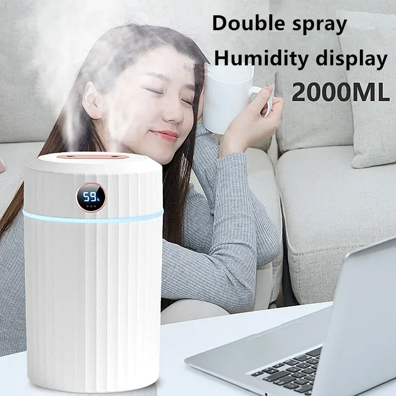 2000ML USB Air Humidifier Double Spray Port Essential Oil Aromatherapy  Diffuser