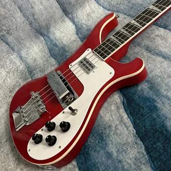 Hot Sale Electric Bass Guitars Ricken 4003 Model Transparent Red Color Chrome Hardware
