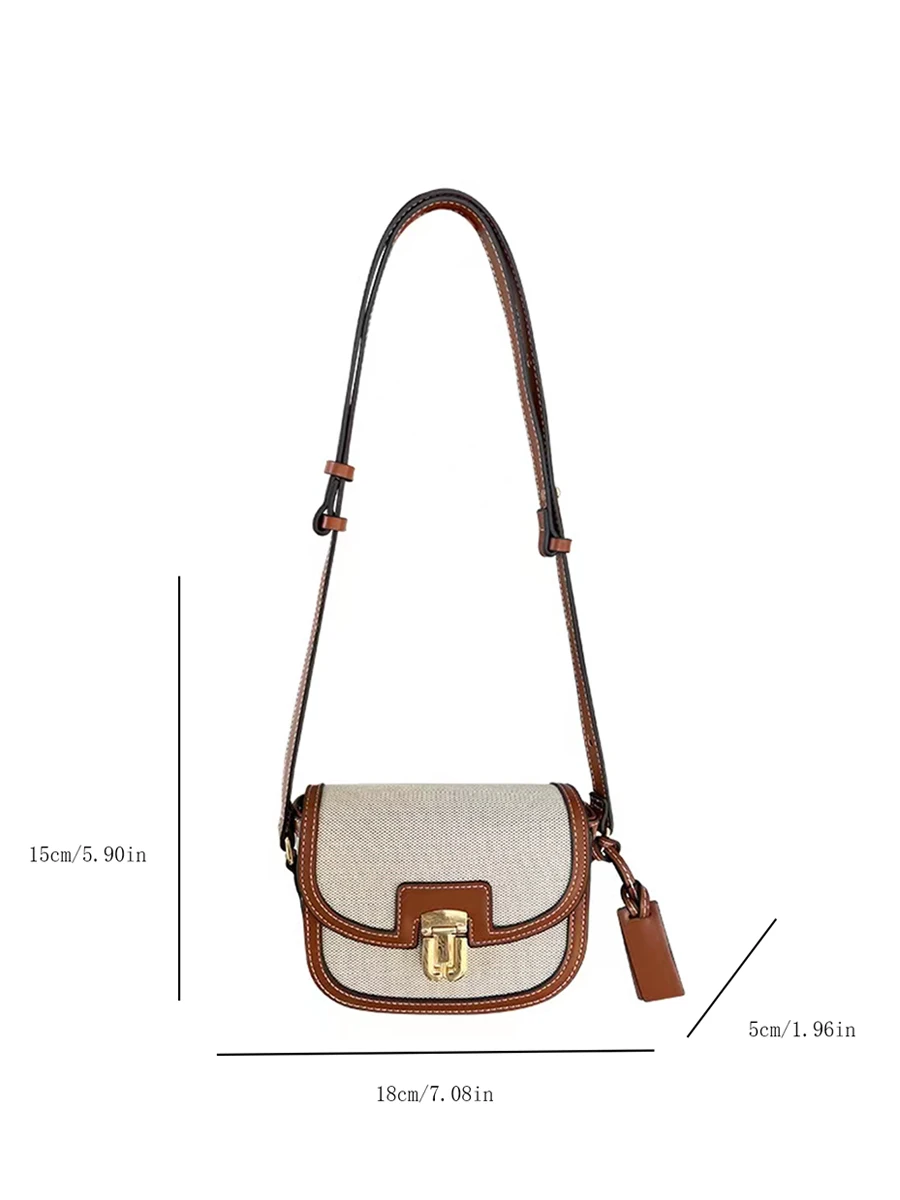 Piccola borsa a tracolla con pannello a contrasto in tela retrò, con una spalla, borsa a tracolla, borsa da sella, borsa da donna, portafoglio vintage_voghion.com