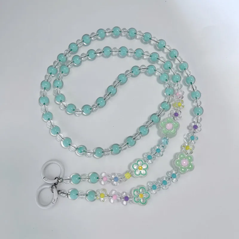 Long Crossbody Mobile Phone Lanyard with Small Flower Bead Pendant