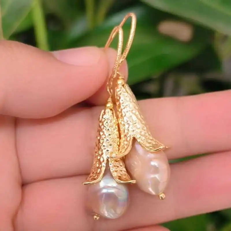 Handwork Colorful Baroque pearl earrings 18K Gold-Plated Clip-on Art Men Wedding Stud Beaded Bohemian Unisex Crystal Office
