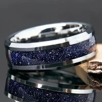Wedding Engagement Steel Color Inlaid Lapis Lazuli Tungsten Steel Men's Ring Tungsten Carbide Ring