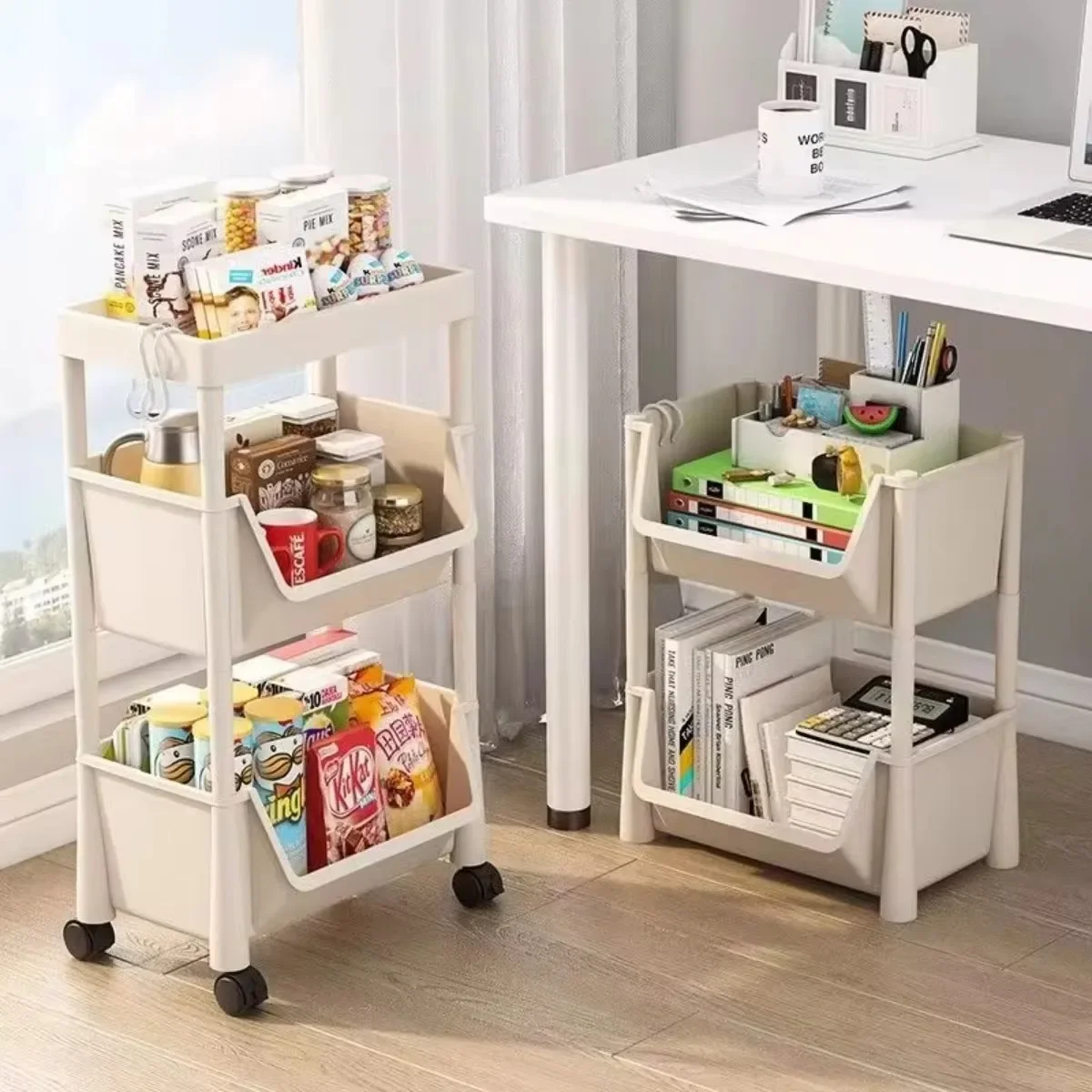 Mobile Storage Rack Trolley Bookshelf Multi-layer Plastics Organizer Utility Storage Cart for Kitchen Bathroom