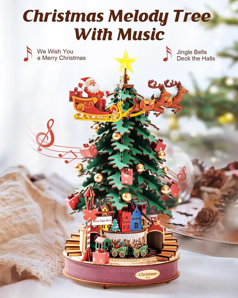 Robotime Rolife Christmas Melody Tree Music Dearmer Boxes 3D
