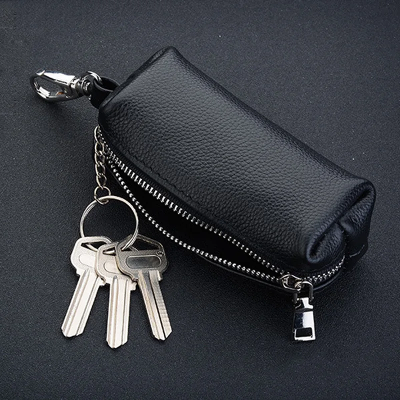 Genuine Leather Key Holder Unisex Car/House Key Organizer Pouch with Long Keychain Cow Split Leather Wallet Case key organizer key case key purse key holder