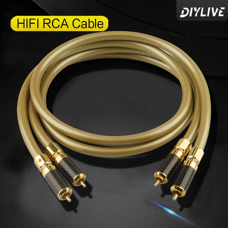 DIYLIVE-Cable de Audio RCA de alta pureza, Cable macho 2RCA con enchufe chapado en oro de cobre puro para amplificador, cable a granel, OFC Core, 1 par