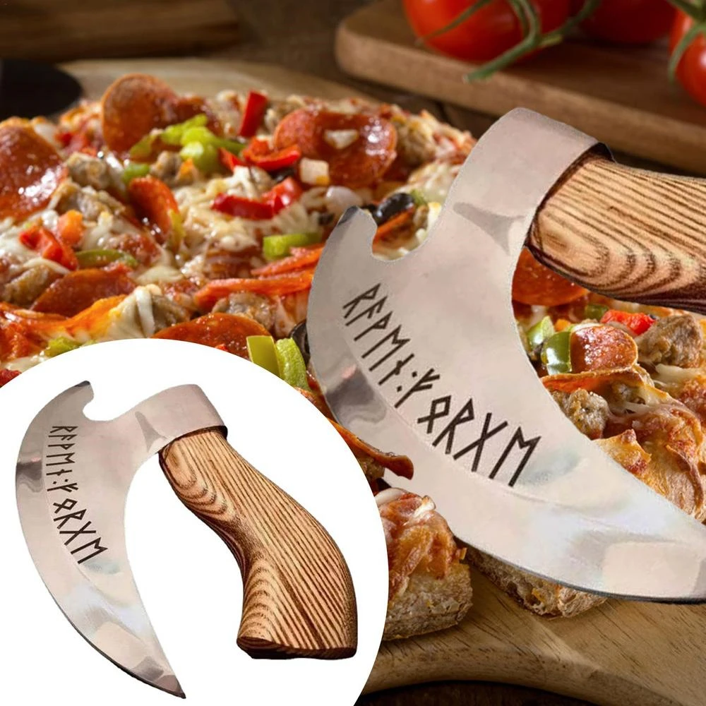 Pizza Axe Knife Wooden Handle Stainless Steel Viking Axe Pizza Cutter