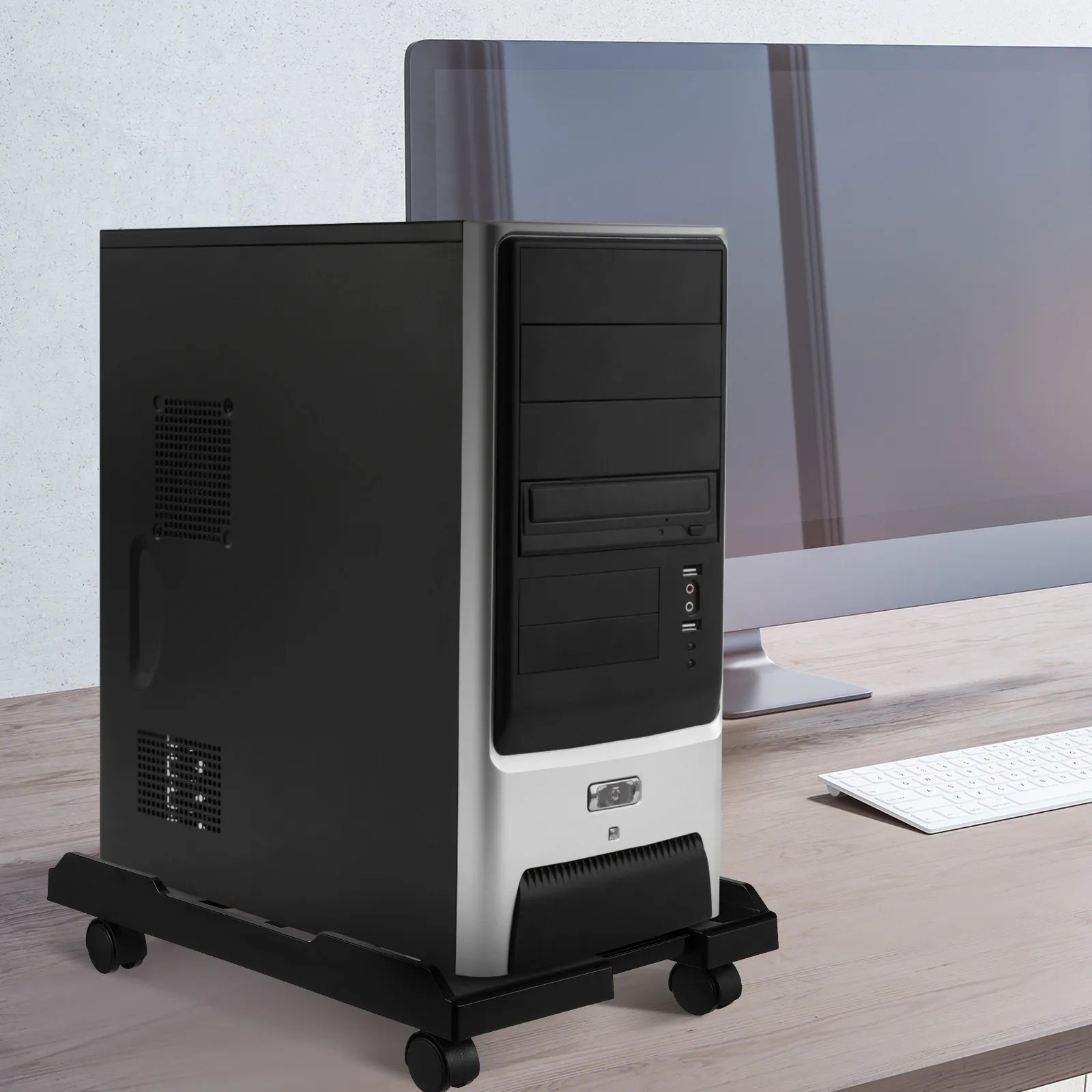 튼튼한 바퀴 달린 컴퓨터 플로어 스탠드, 책상 아래, 사무실, 학교, 게임 환경에서 사용 가능한 조절식 PC 타워 홀더