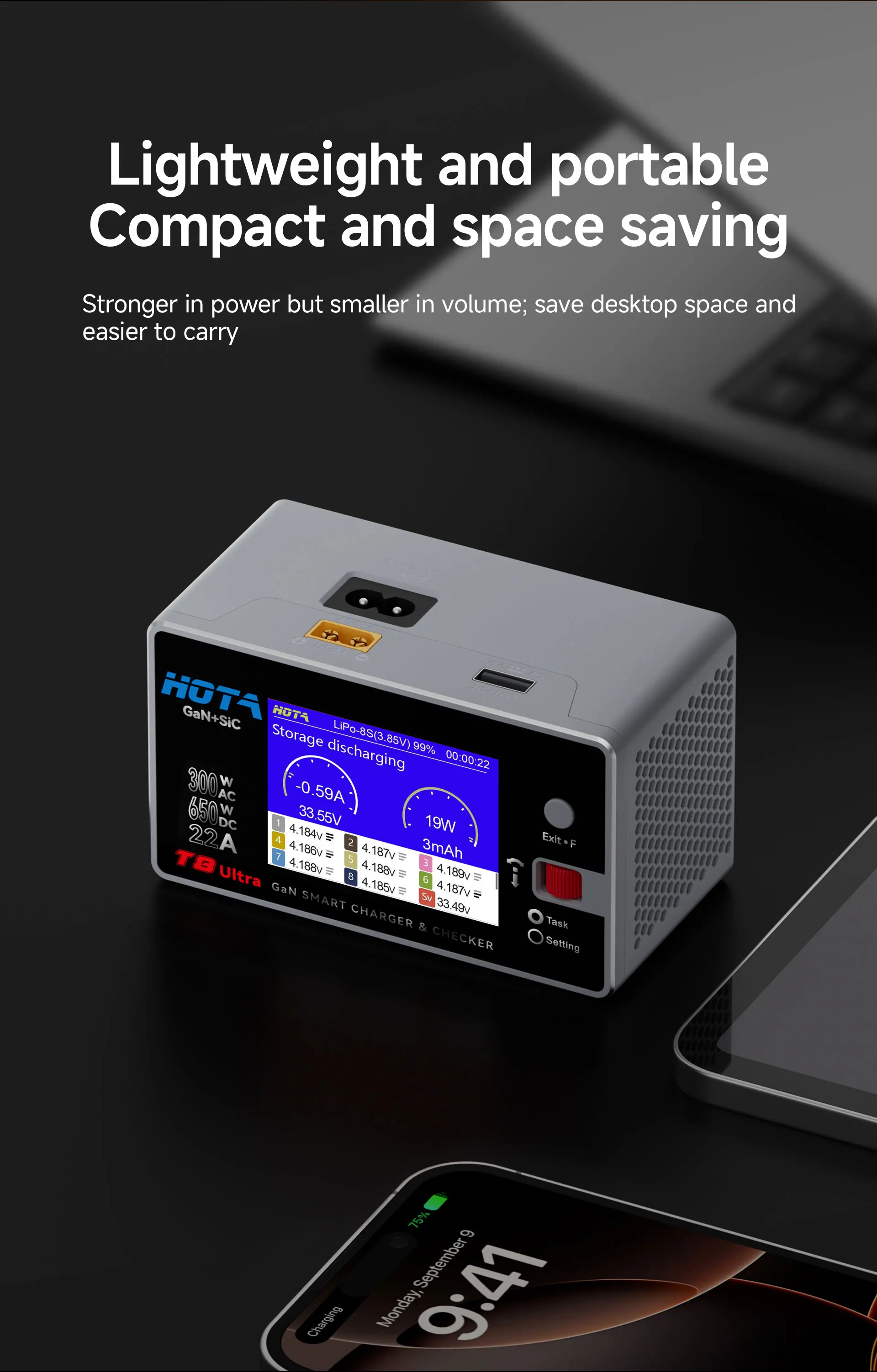 HOTA T8 Ultra GaN Smart Charger, 650W AC/DC for 1-8S LiPo Li-ion Battery Charger 5 S282538695dd94e6cb88b1e3151977720Y