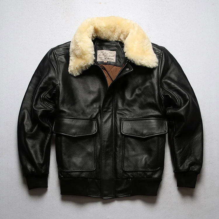 

Free shipping.New arrival.G1 thick Jacket,winter warm genuine leather coat.mens Plus size cowhide clothes.wool collar