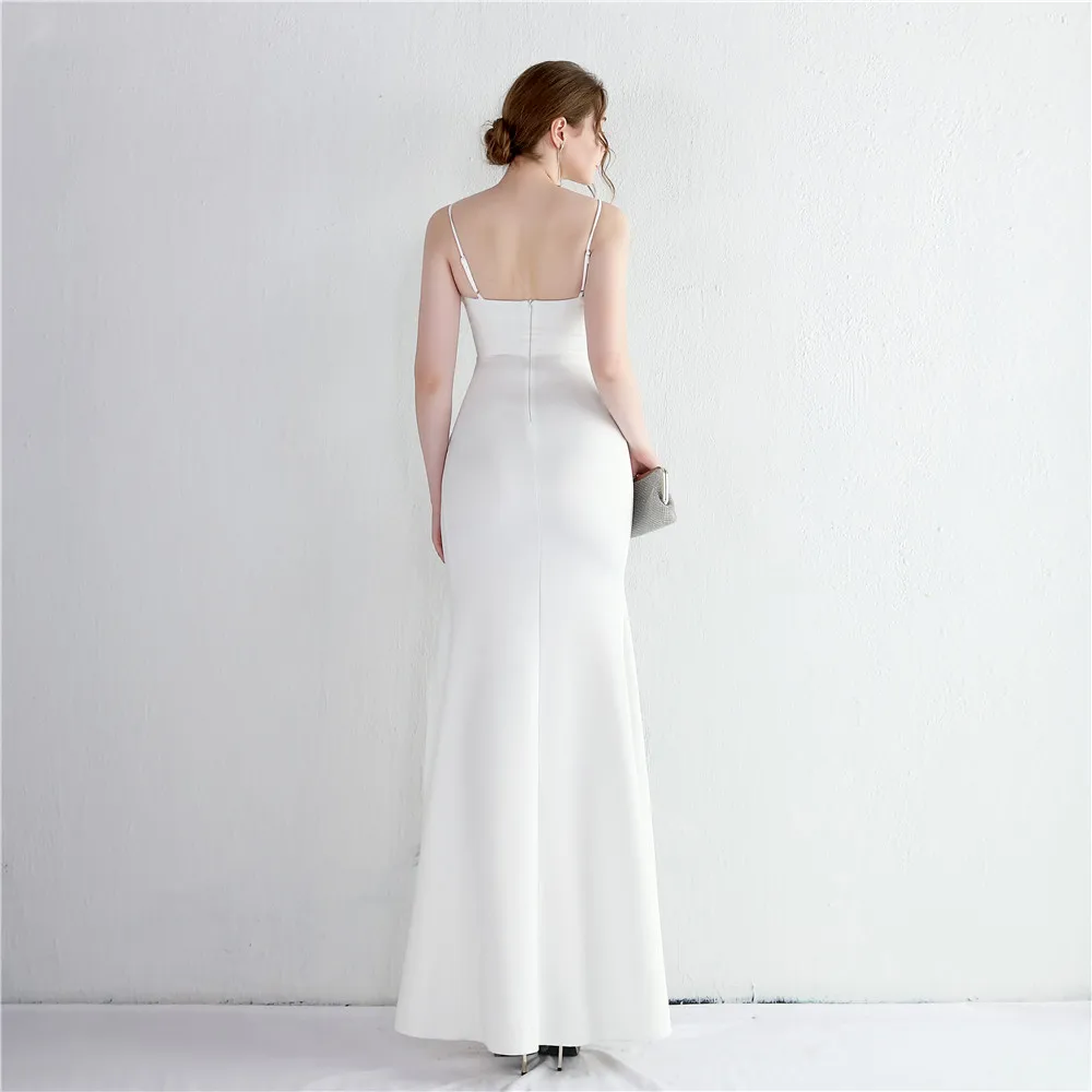 Women's Spaghetti Deep V-Neck Prom Dresses High Split Evening Dress