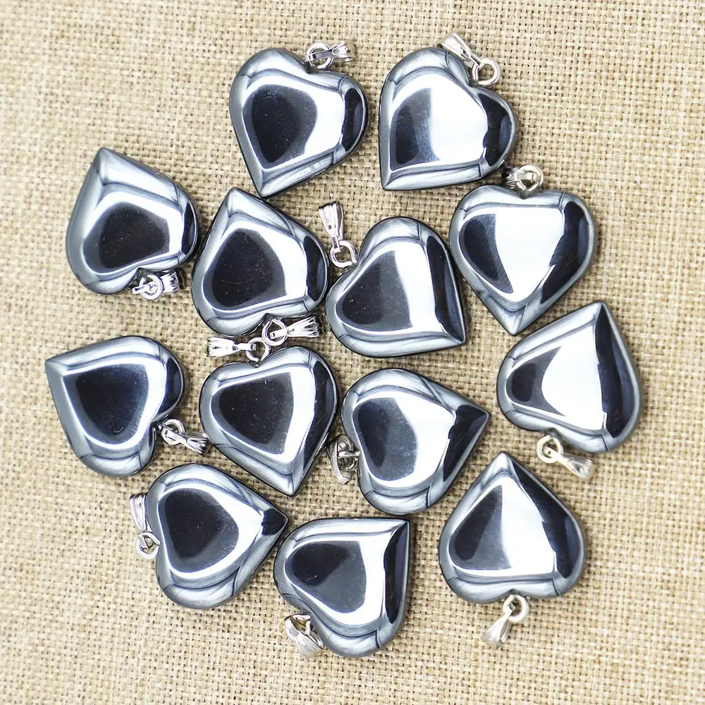 Free Shipping 20mm Natural Black Bile Stone Love Hematite Necklace Pendant Simple Jewelry Making Accessories Wholesale 20Pcs/Lot