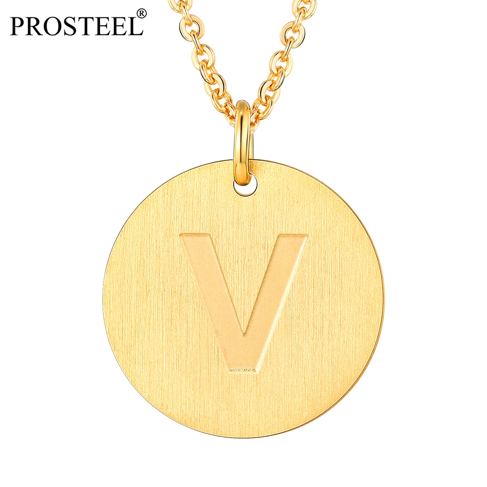 PROSTEEL Letter Necklace Initial Alphabet Trendy Round Pendant Black/Silver/18K Gold Tone for Women Men Anniversary Gifts