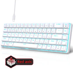 Compact Ergonomic RGB Backlit Mechanical Gaming Keyboard - White Keys (W - Ice Blue - Red Axis)