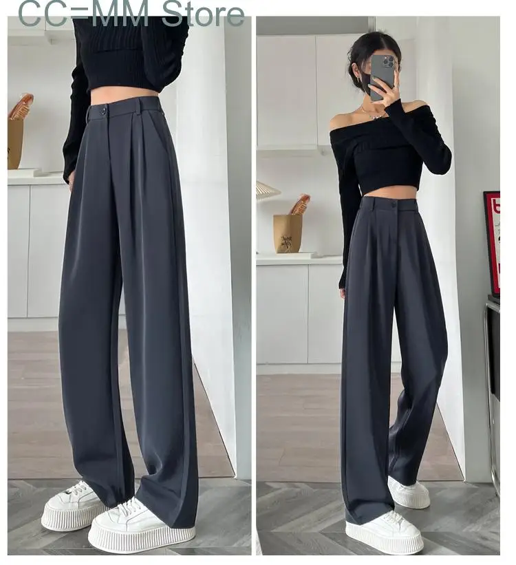 New Suits Pants Fashion Spring Office Ladies High Waisted Wide Leg Pants Women Chic Casual Loose Black Pants