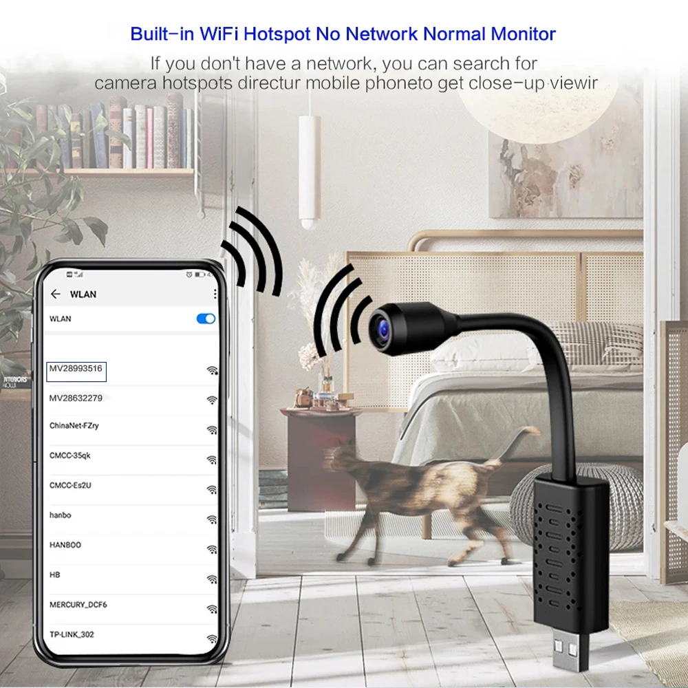 Mini Telecamera Wireless USB 1080P HD 120° ° Microcamera di Sorveglianza con Rilevamento di Movimento ad Angolo Ampio, Supporta il Monitoraggio Remoto - immagine 2