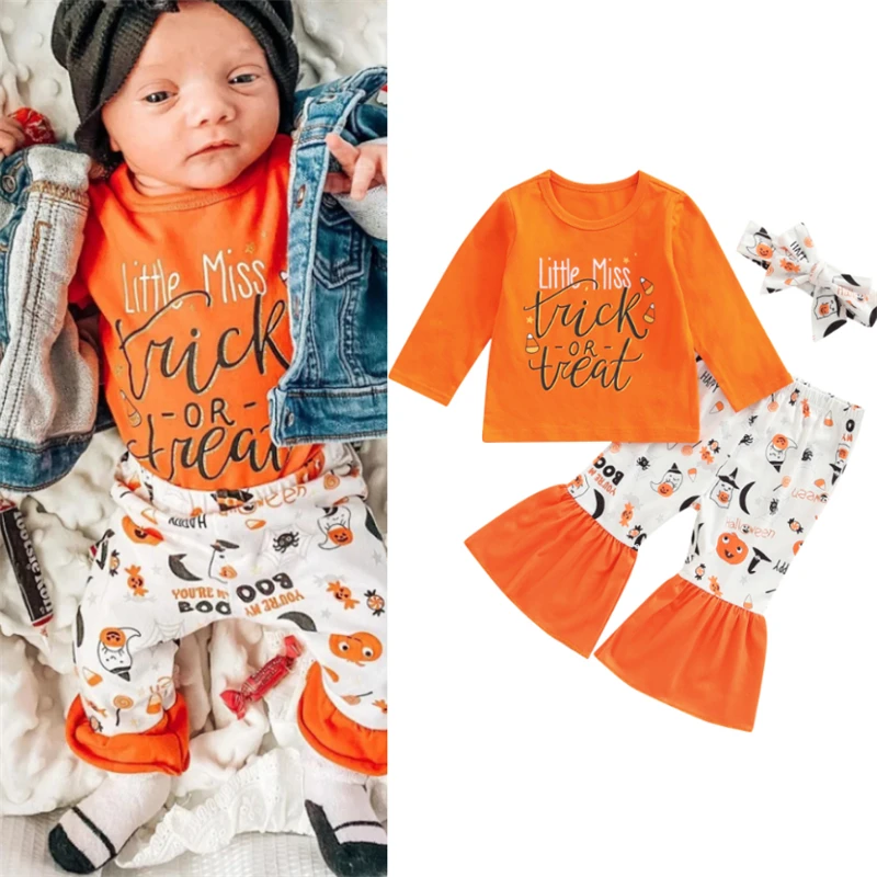 Baby Girls Halloween Clothes Set Long Sleeve Letters Print Tshirt With