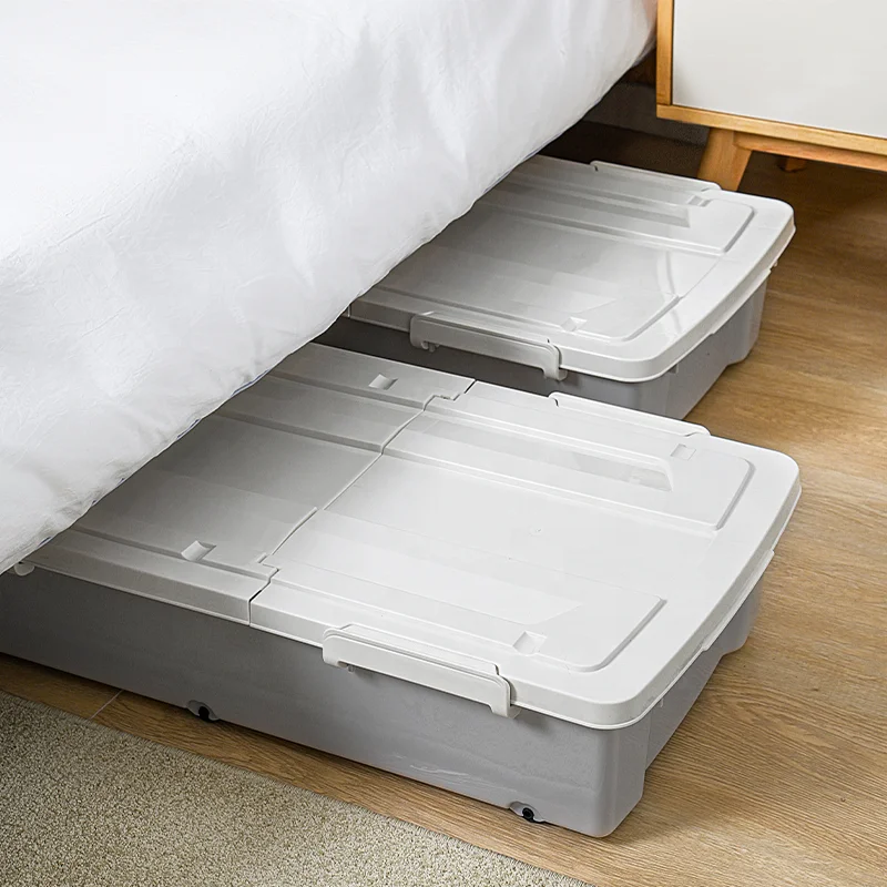 3 x 62L Large Clear Plastic Storage Boxes with Lids Underbed