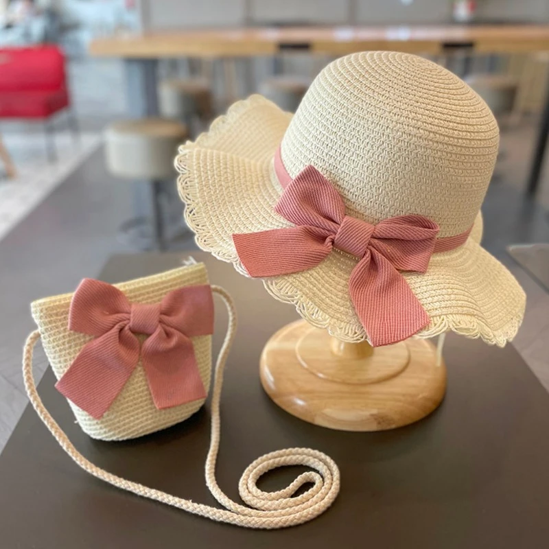 Girls Straw Sun Hat 2-7Y - Summer Beach Fisherman Cap