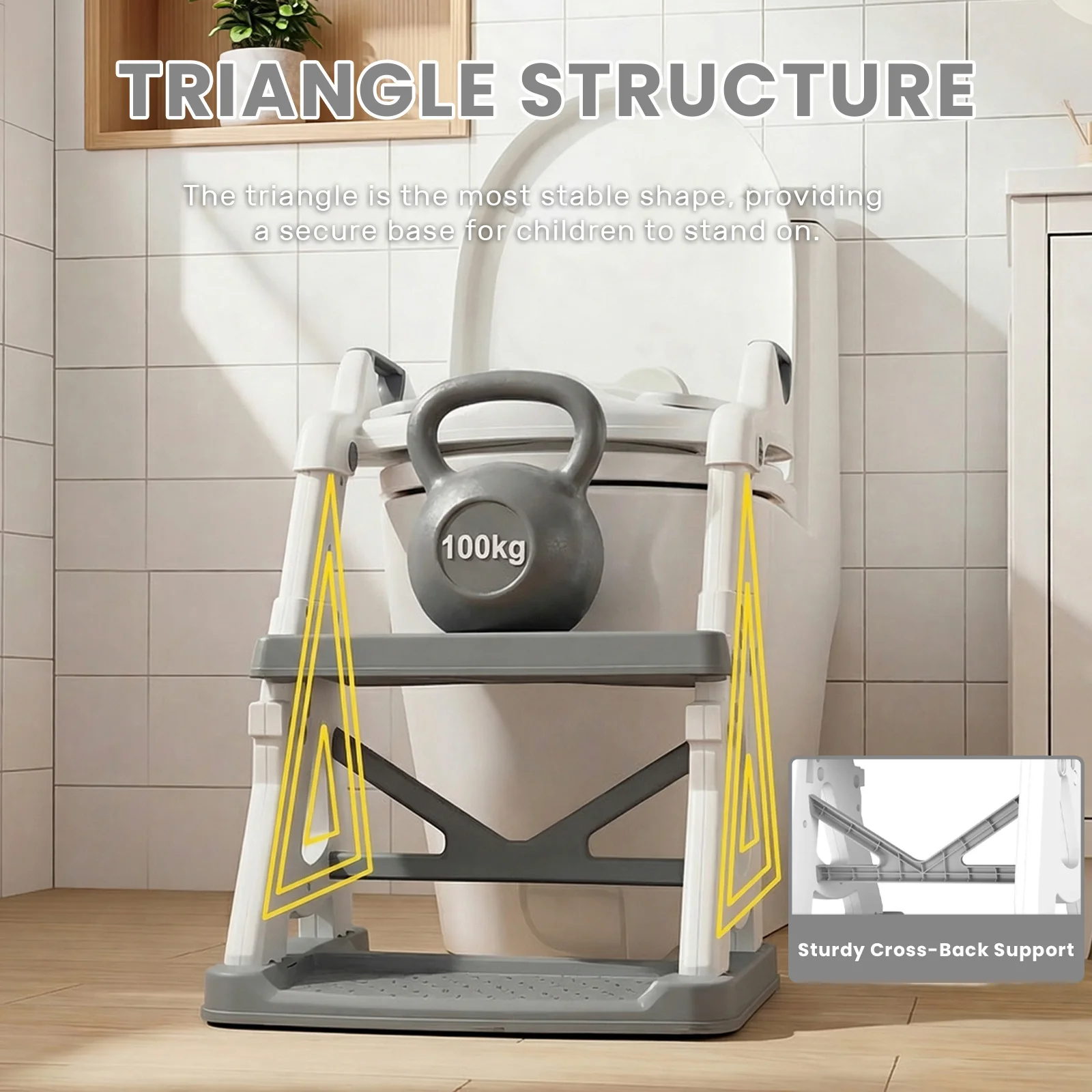 Töpfchentrainer-Sitz, 2-in-1 Töpfchentoilette mit Tritthocker für Jungen und Mädchen, Kleinkind-Toilettensitz mit Stabilisierungsstange – Detail 10