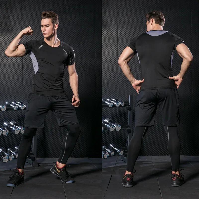 Rashguard Men Compression Sportswear Set Gym Running Sport Clothes Jogging Tights Tracksuit Fitness T-Shirt Windbreaker Leggings 2