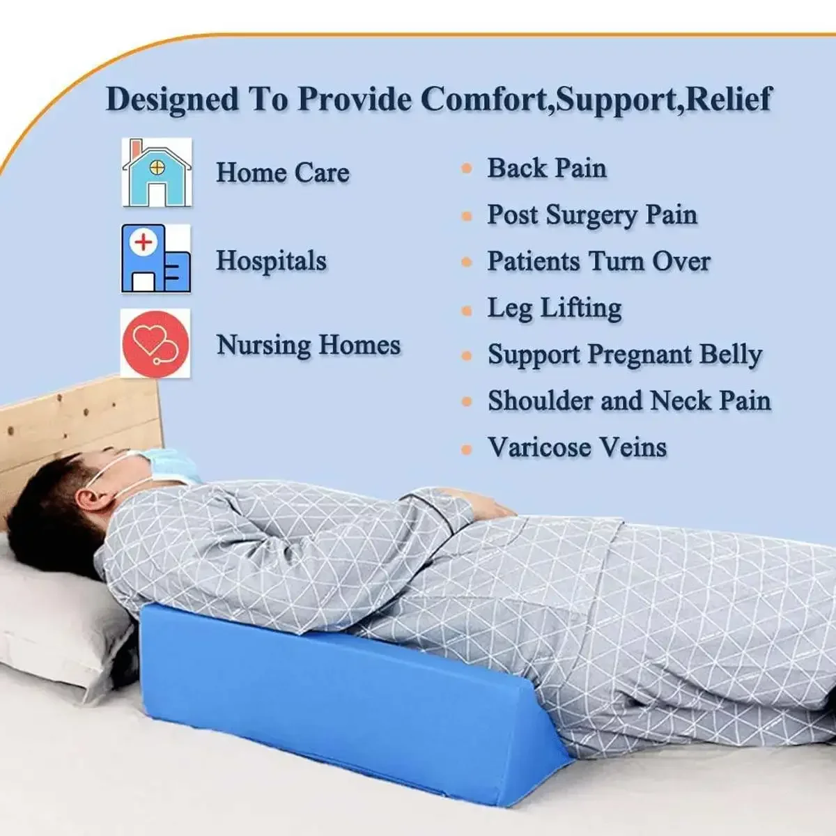 New Orthopedic Acid Reflux Bed Wedge Pillow Large Size Sponge Cotton Back Leg Elevation Cushion Pad Bedding Zipper Wedge Pillow 6