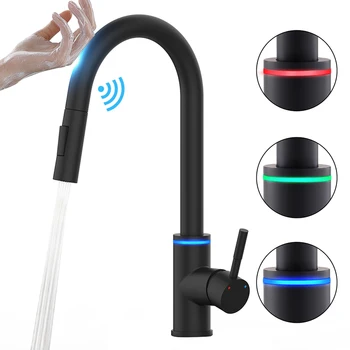 Smart Touch Black Kitchen LED Faucets Crane For Sensor Kitchen Water Tap Sink Rotate Touch Faucet Water Mixer Tap KH-1067 1
