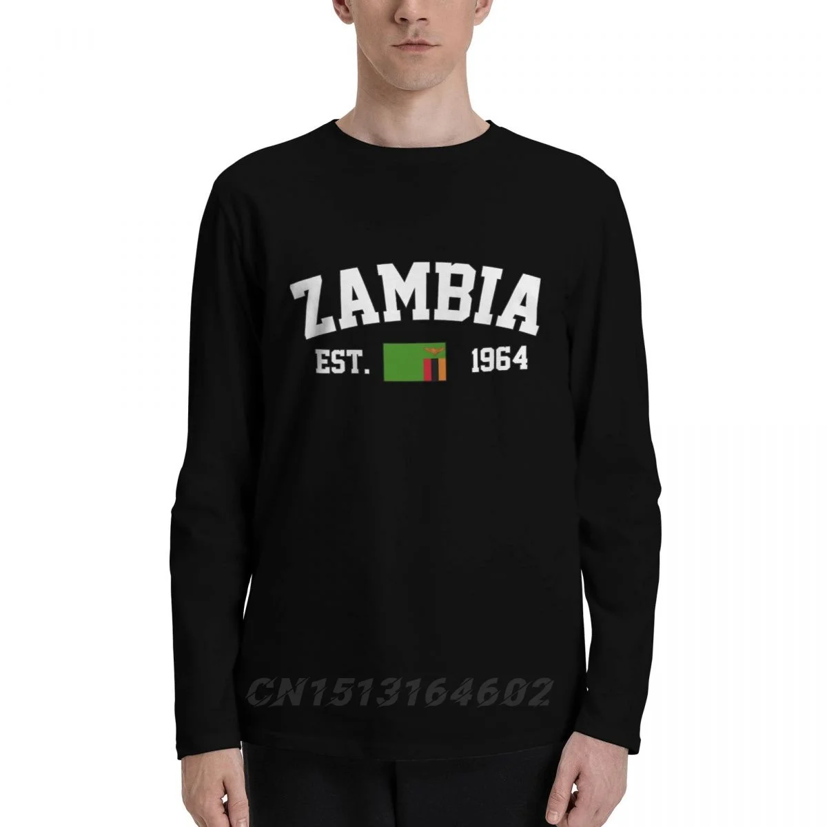 

100% Cotton Zambia Flag With EST. Year Long Sleeve Autumn T shirts Men Women Unisex Clothing LS T-Shirt Tops Tees