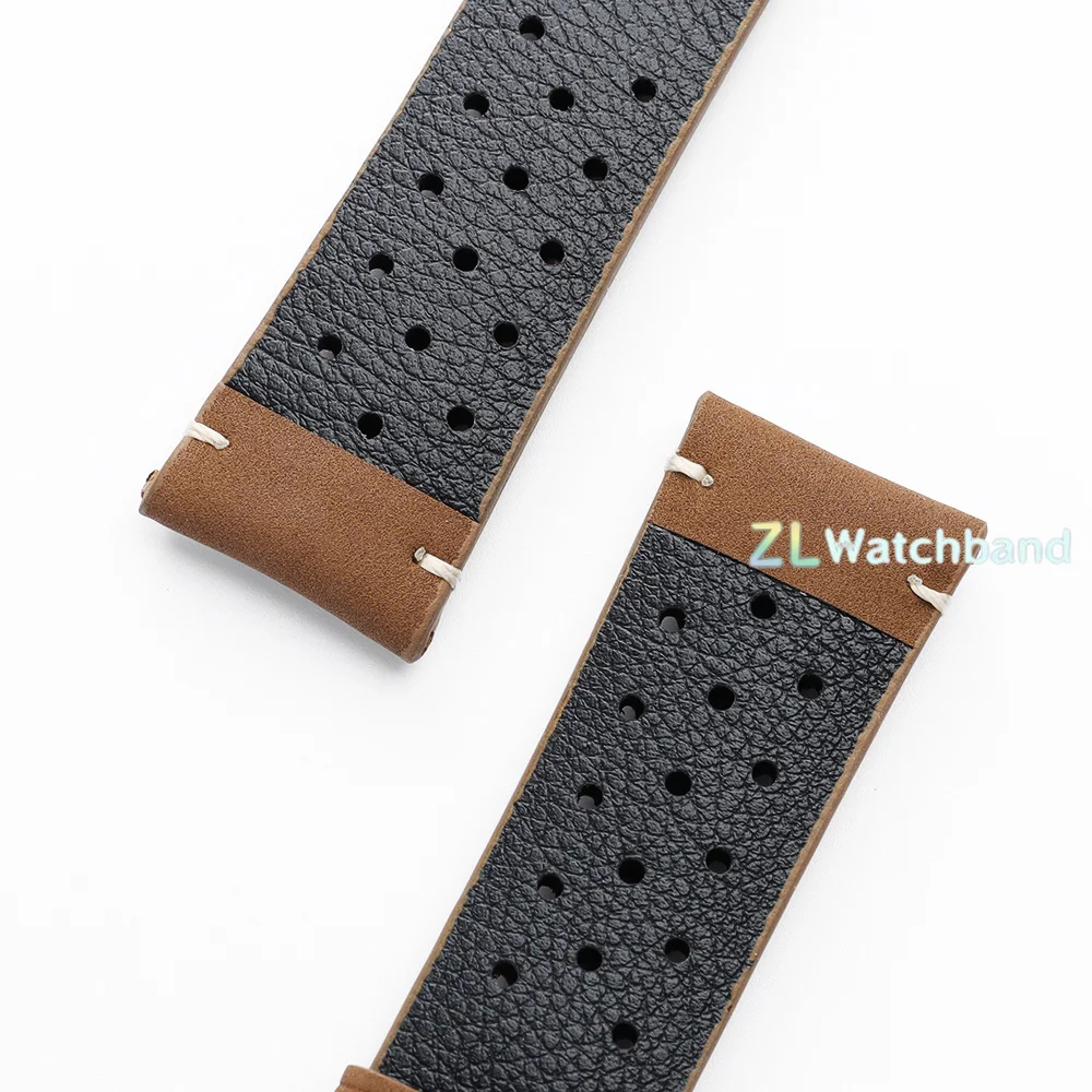 Vintage Matte Leather Racing Watch Straps - Gray, Black, Brown Porous and Breathable Men’s Watchband