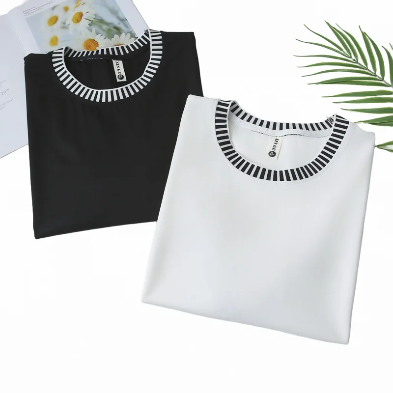 100kg Summer New Top Casual Striped Thread short-sleeved Tees Plus Size Women's T-shirt 2016