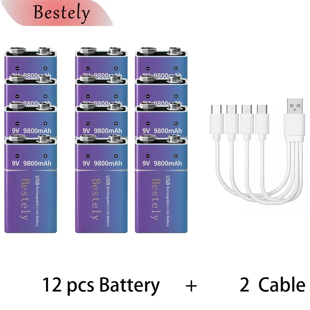 High-Capacity 9V Li-ion Rechargeable Battery with Type-C Charging Port