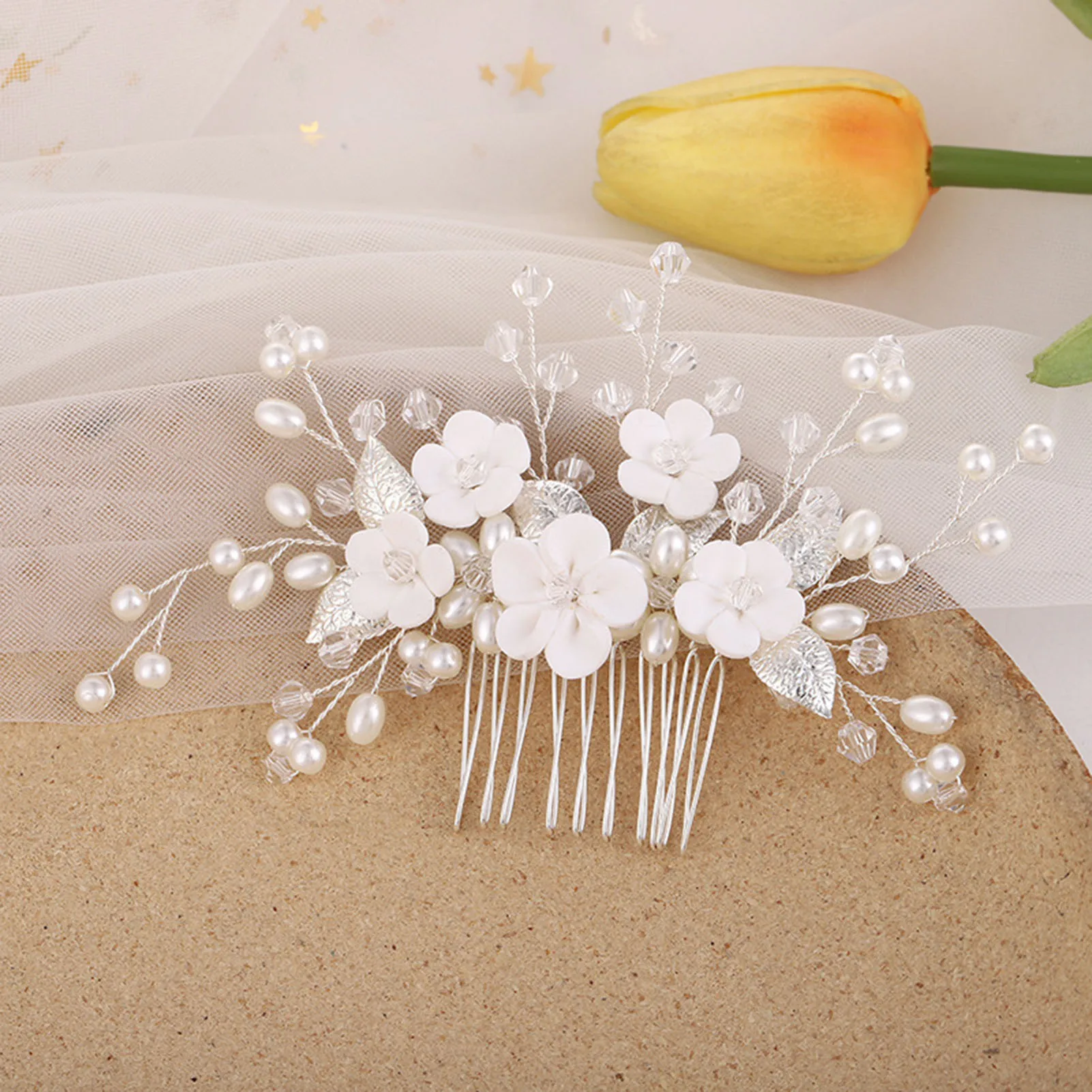 Woman's Pearl Hair Comb Headpiece Chinese Style Hair Styling Tool Accessories for Birthday Stage Party Hairstyle Making