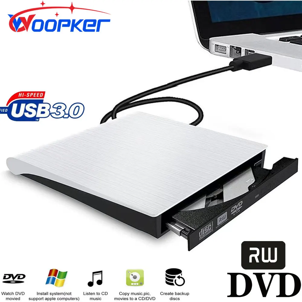 ポップアップ式 外付けDVD／CDプレーヤー Wopker-USB 3.0外付けDVDプレーヤー,CDバーナー付きポータブル