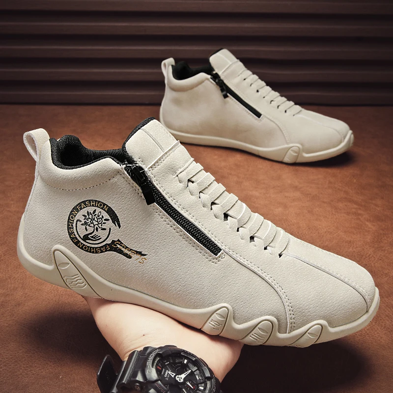 Men's Leather Shoes Low top Casual British Work Shoes Youth Slip-on Loafers Comfort Daily  Cricket Shoes Flat Sneakers